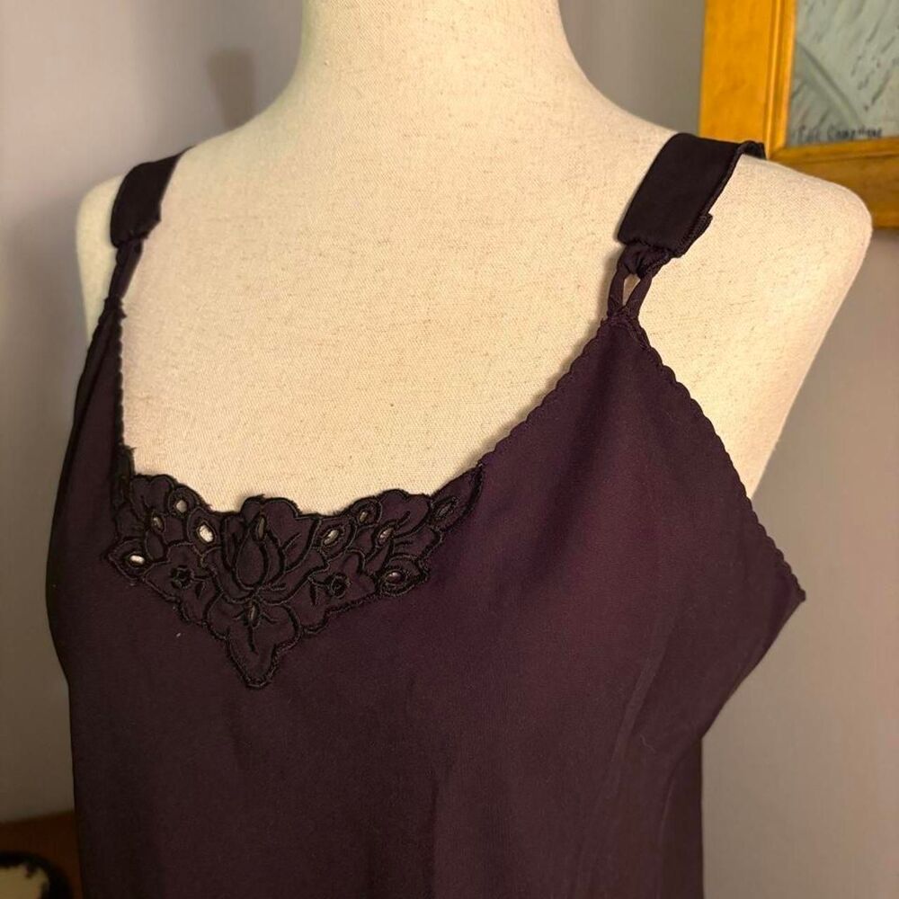 Vanity Fair vintage black polyester slip dress with black lace trim